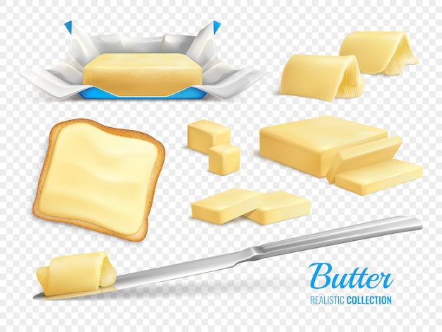 Palitos de mantequilla y rodajas conjunto realista ilustración aislada