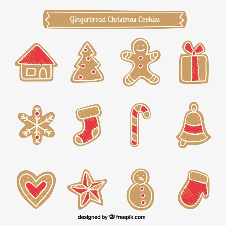 Vector gratuito pan de jengibre galletas colección