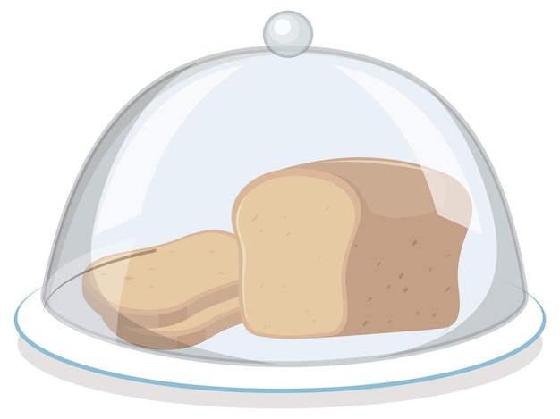 Pan en plato redondo con cubierta de vidrio sobre fondo blanco.