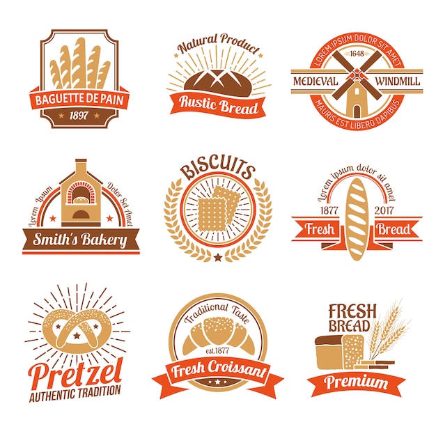 Vector gratuito panadería logo emblem set