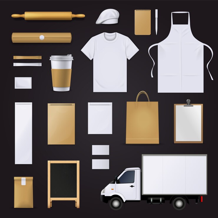 Vector gratuito panadería pastelería tienda visual identidad corporativa en blanco plantilla elementos colección