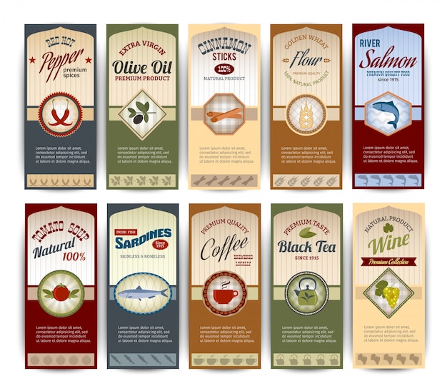 Vector gratuito pancartas retro de alimentos