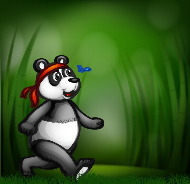 Vector gratuito panda en el bosque de bambu