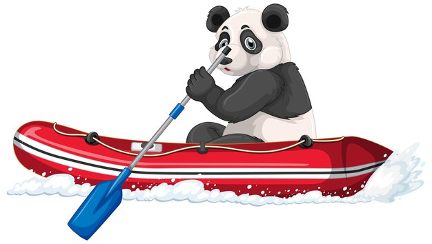 Panda en bote inflable en estilo de dibujos animados