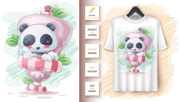 Vector gratuito panda en el cartel del baño y merchandising