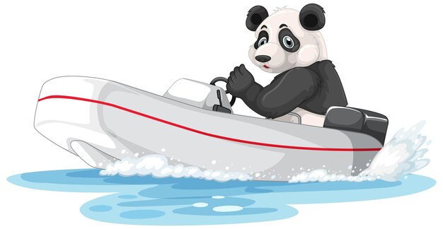 Panda en lancha rápida en estilo de dibujos animados