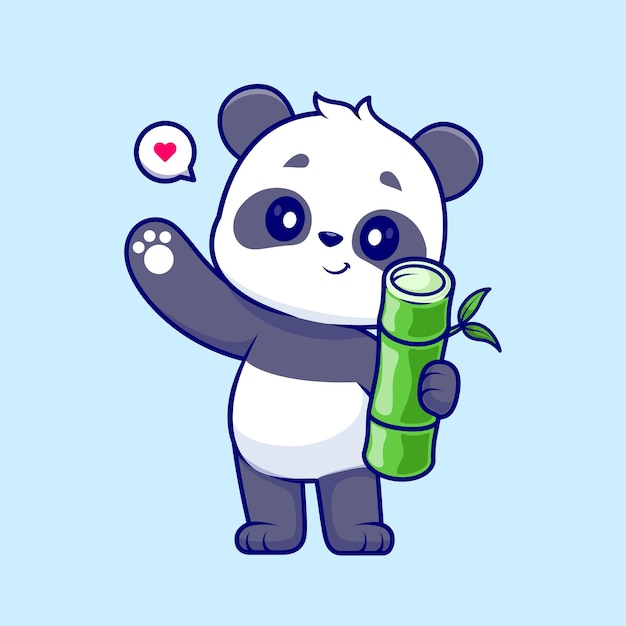 Vector gratuito panda lindo con ilustración de icono de vector de dibujos animados de bambú. concepto de icono de naturaleza animal plano aislado