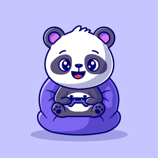 Panda lindo que juega el ejemplo del icono del vector de la historieta del juego. concepto de icono de tecnología animal aislado vector premium. estilo de dibujos animados plana