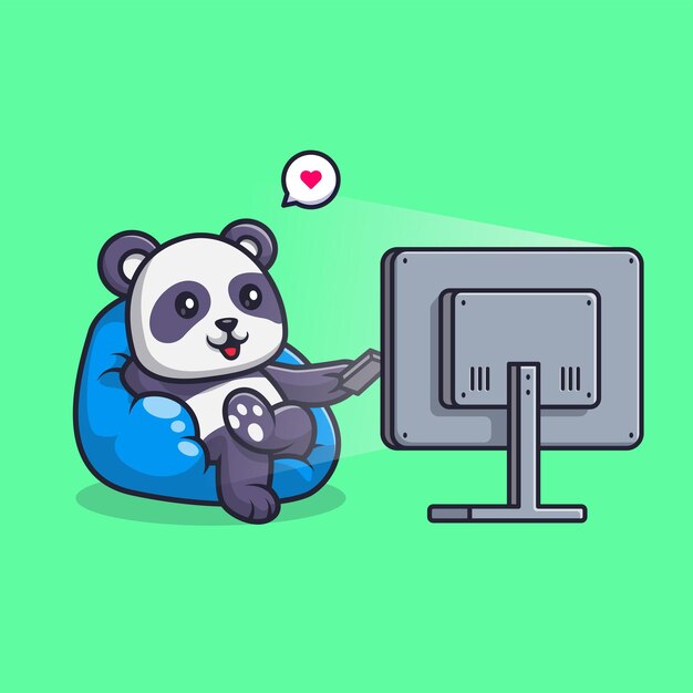 Panda lindo viendo la ilustración del icono del vector de dibujos animados de televisión. Concepto de icono de tecnología animal aislado