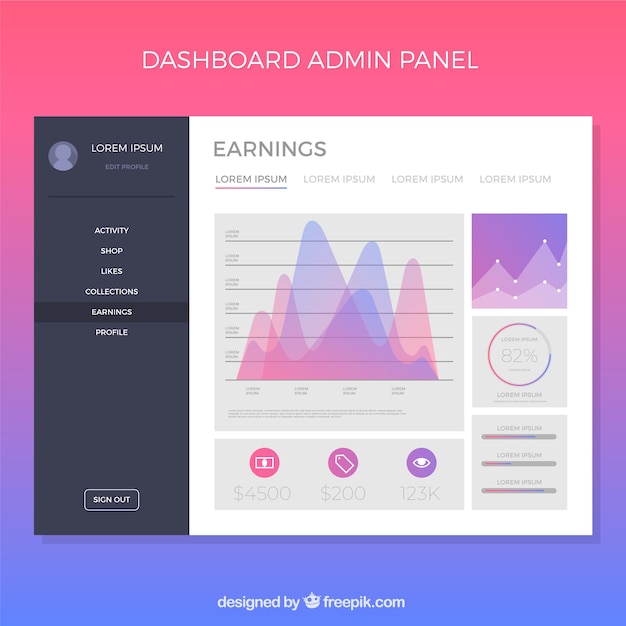 Vector gratuito panel de control de administrador con estilo de degradado