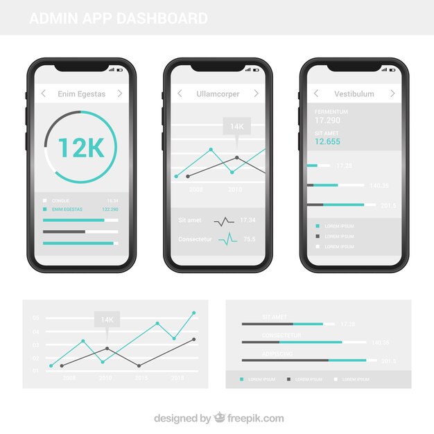 Panel de control moderno de administrador de app con diseño plano