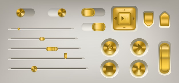 Panel de control de música con botones y botones dorados