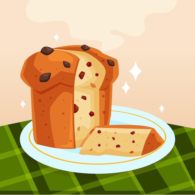 Vector gratuito panettone de diseño plano en la ilustración de la placa