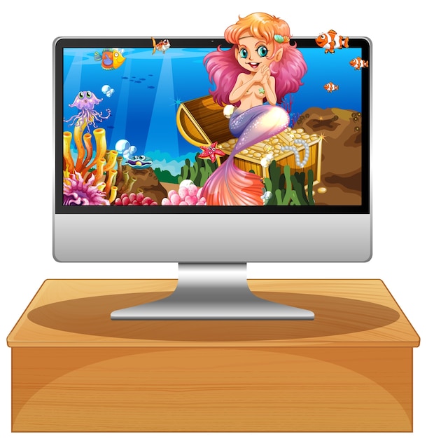 Pantalla aislada con sirena en el mar