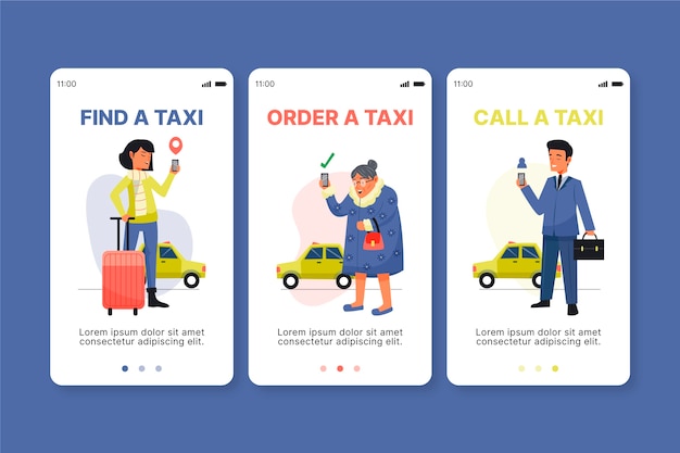 Vector gratuito pantalla de la aplicación de incorporación del servicio de taxi