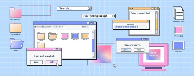 Pantalla de computadora personal con ventanas de software antiguas