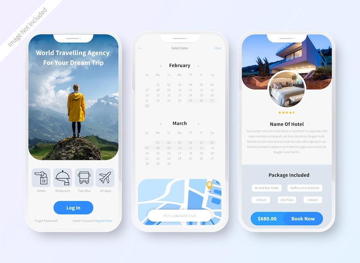 Vector gratuito pantalla de diseño de interfaz de usuario de la aplicación de reserva de hotel