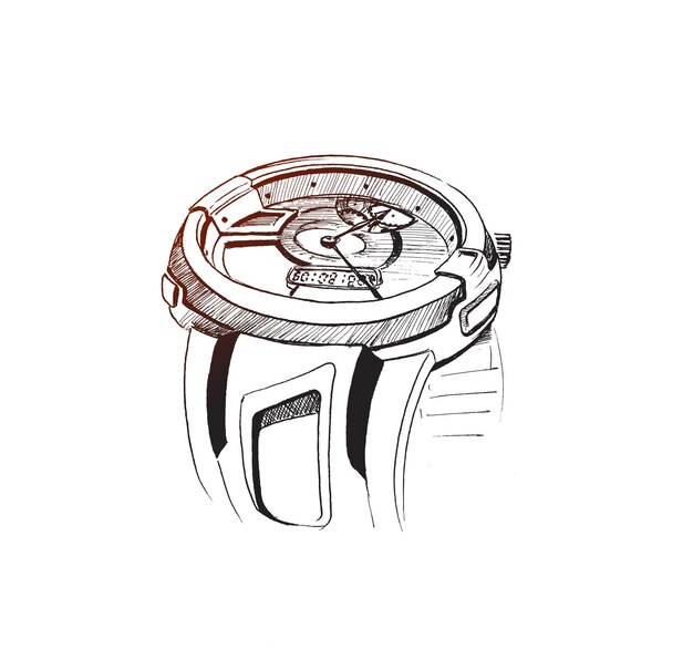 Pantalla de dispositivo de reloj inteligente Ilustración de vector de boceto dibujado a mano
