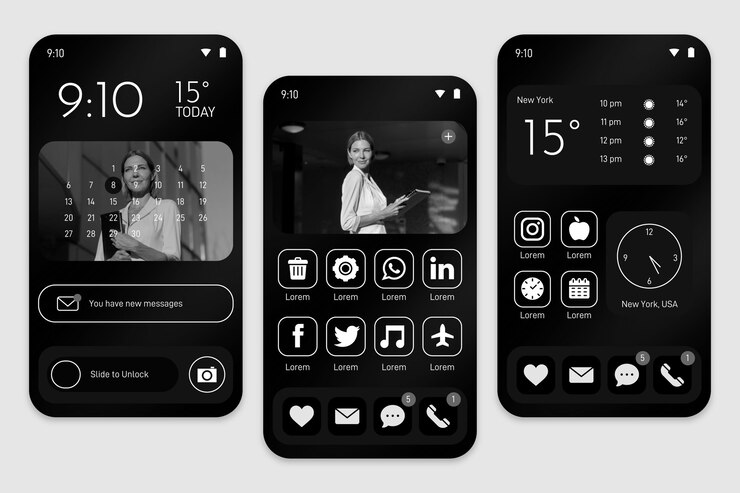 Vector gratuito pantalla de inicio elegante en tonos negros