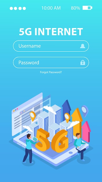 Pantalla de inicio de sesión de la aplicación de internet 5g