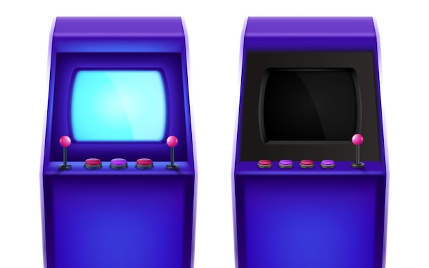 Vector gratuito pantalla de juego de arcade retro vintage composición realista con vistas aisladas de la máquina de entretenimiento apagada ilustración vectorial