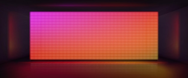 Vector gratuito pantalla led con efecto de luz en el escenario fondo con monitor digital con píxeles de color panel de video con puntos de luz para espectáculo de concierto o cine ilustración vectorial realista