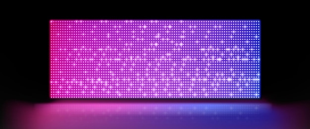 Vector gratuito pantalla led realista en el escenario ilustración vectorial de una gran pantalla lcd con luces de puntos azules y rosados de neón brillantes aisladas sobre un fondo negro decoración de clubes nocturnos de teatro moderno de sala de conciertos