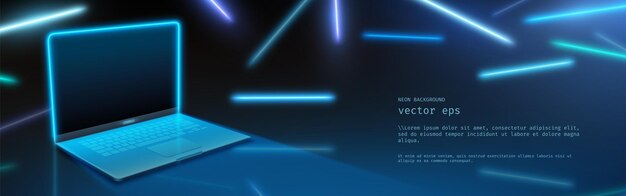 Pantalla de portátil de neón 3D modelo digital de fondo