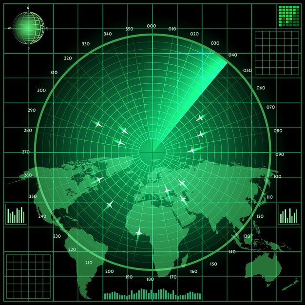Pantalla de radar con aviones.