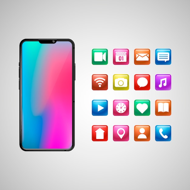 Pantalla de teléfono inteligente realista con aplicaciones