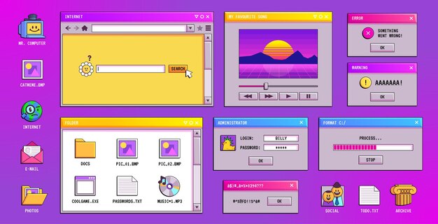 Pantalla de ventana retro y2k vaporwave de escritorio de los 90