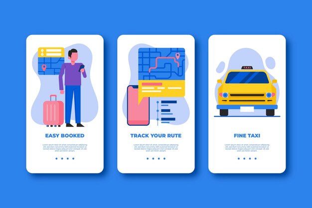 Pantallas de la aplicación de incorporación del servicio de taxi (teléfono móvil)