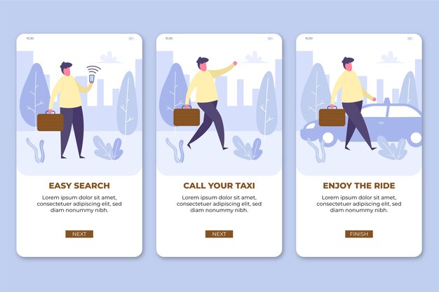 Pantallas de la aplicación de incorporación del servicio de taxi