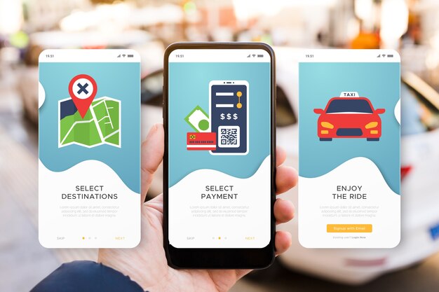 Pantallas de la aplicación de incorporación del servicio de taxi