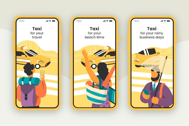 Pantallas de la aplicación de incorporación del servicio de taxi