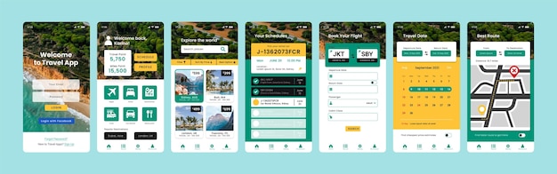 Pantallas de la aplicación de reserva de viajes