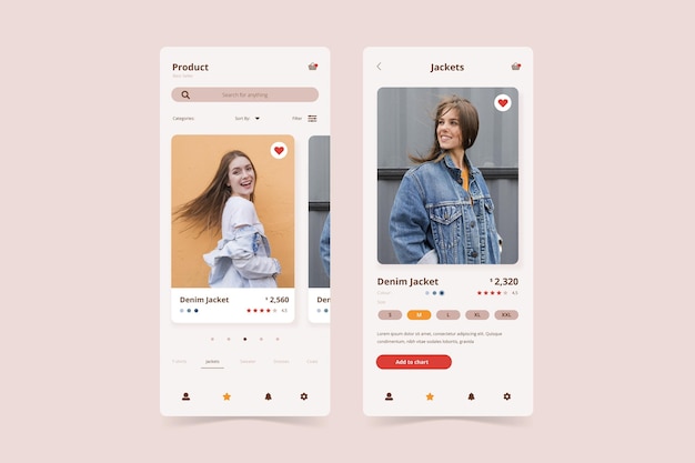 Vector gratuito pantallas de aplicaciones de compras de moda