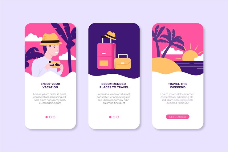 Vector gratuito pantallas de aplicaciones configuradas para viajar