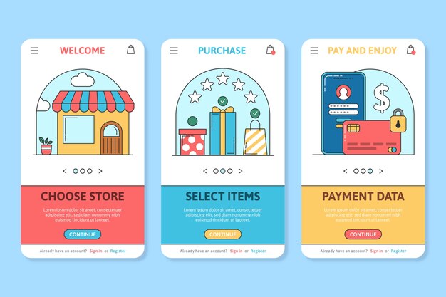 Pantallas de aplicaciones de incorporación de compras en línea