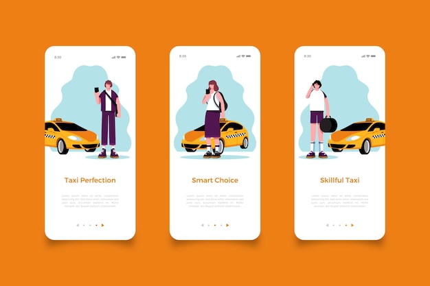 Pantallas de aplicaciones móviles del servicio de taxi