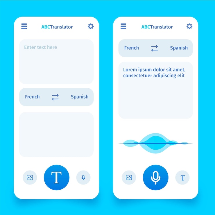 Vector gratuito pantallas de aplicaciones de traductor