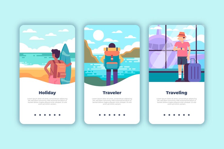 Vector gratuito pantallas de aplicaciones de viaje (teléfono móvil)