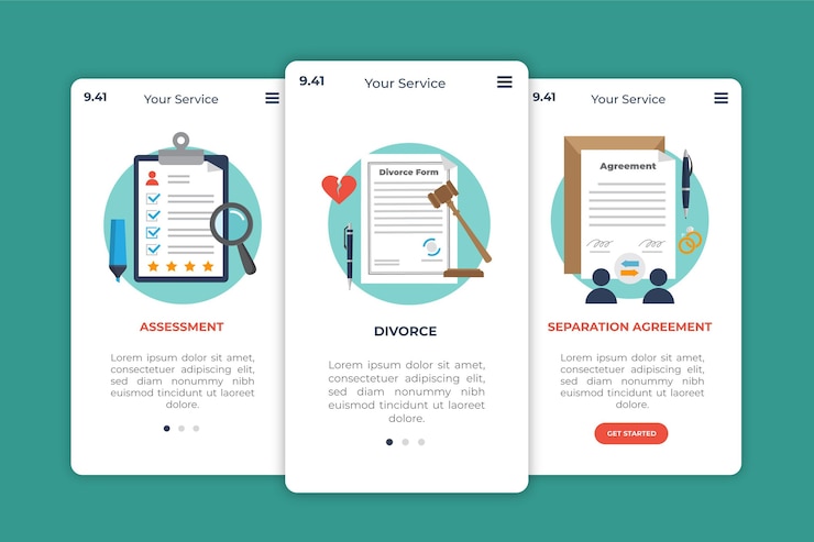 Vector gratuito pantallas de incorporación de mediación de divorcio