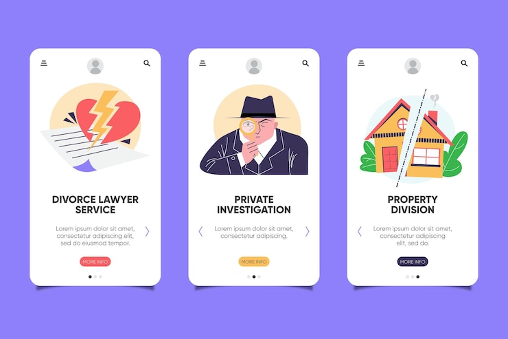 Vector gratuito pantallas de incorporación de mediación de divorcio