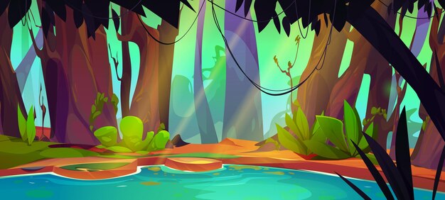 Pantano en el fondo del juego del vector del bosque de la selva