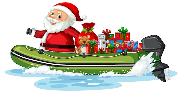 Papá Noel en el barco con sus regalos.