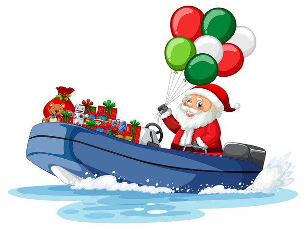 Papá Noel en el barco con sus regalos.