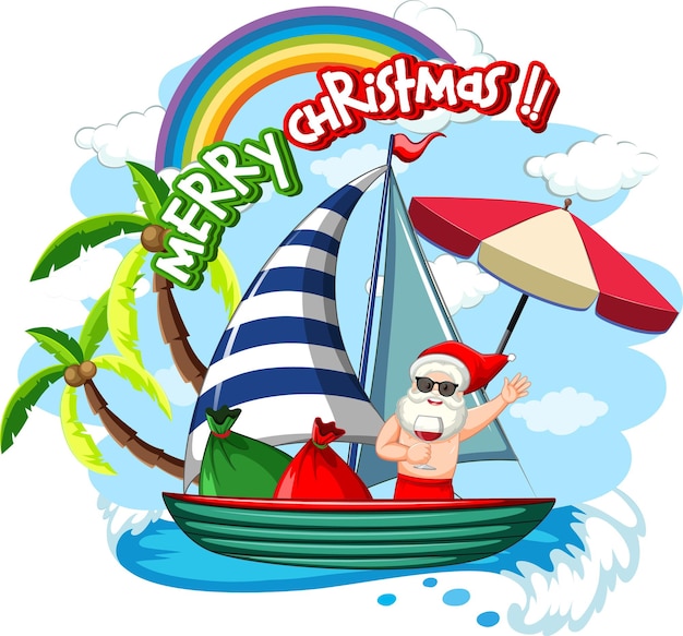 Papá Noel en el barco en tema de verano