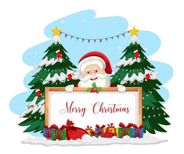 Papá Noel con cartel de feliz Navidad