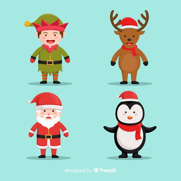 Papá Noel con lindos animales y personajes elfos